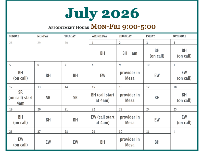 July - Plateau Valley Medical Clinic Doctor's Schedules in Collbran Colorado