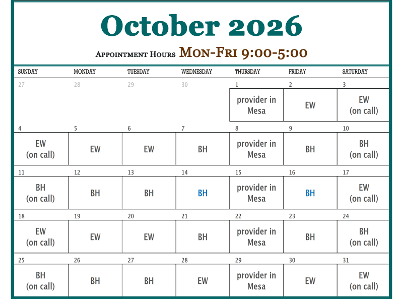 October - Plateau Valley Medical Clinic Doctor's Schedules in Collbran Colorado