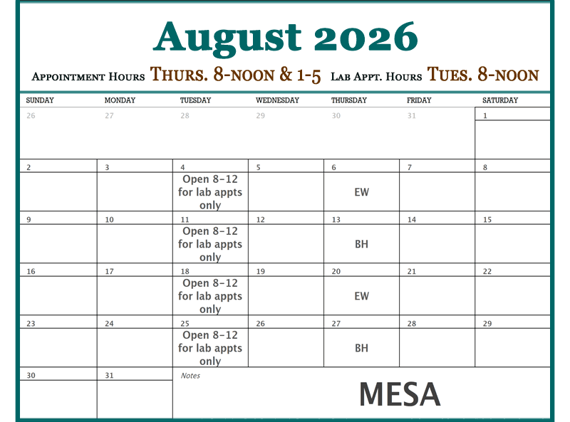 August - Plateau Valley Medical Clinic Doctor Schedules in Mesa Colorado