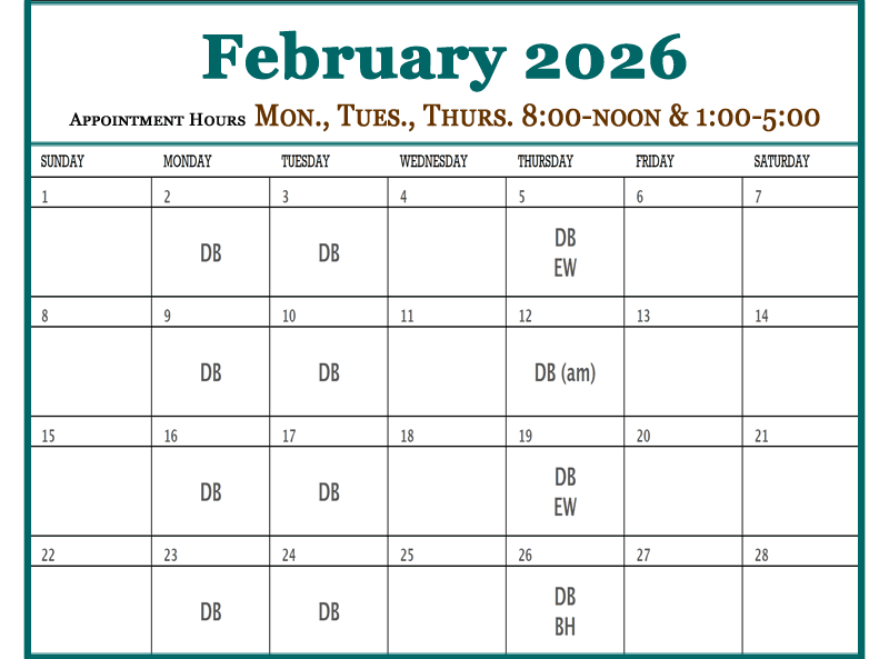 February - Plateau Valley Medical Clinic Doctor Schedules in Mesa Colorado
