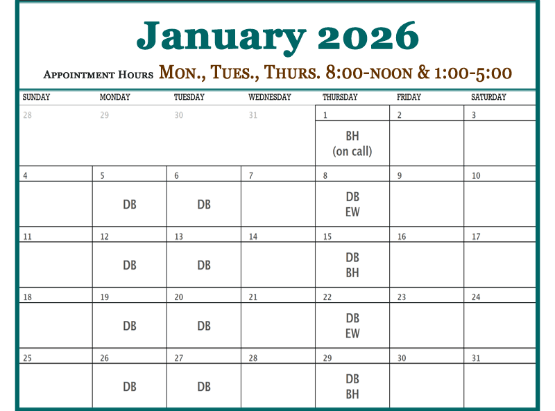 January - Plateau Valley Medical Clinic Doctor Schedules in Mesa Colorado