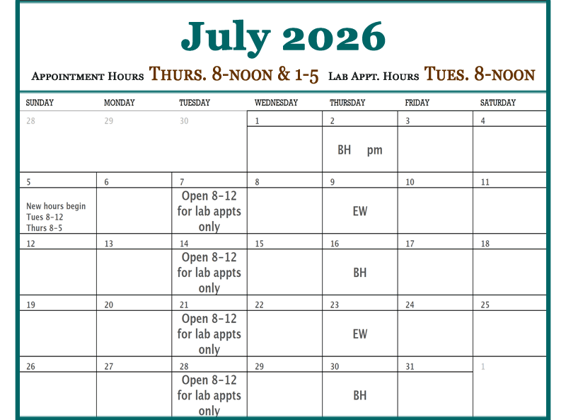 July - Plateau Valley Medical Clinic Doctor Schedules in Mesa Colorado