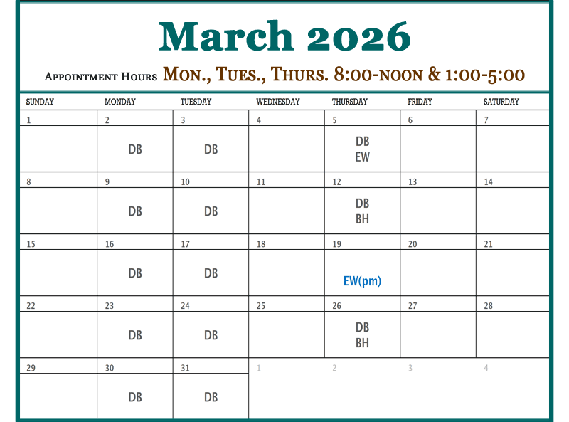 March - Plateau Valley Medical Clinic Doctor Schedules in Mesa Colorado