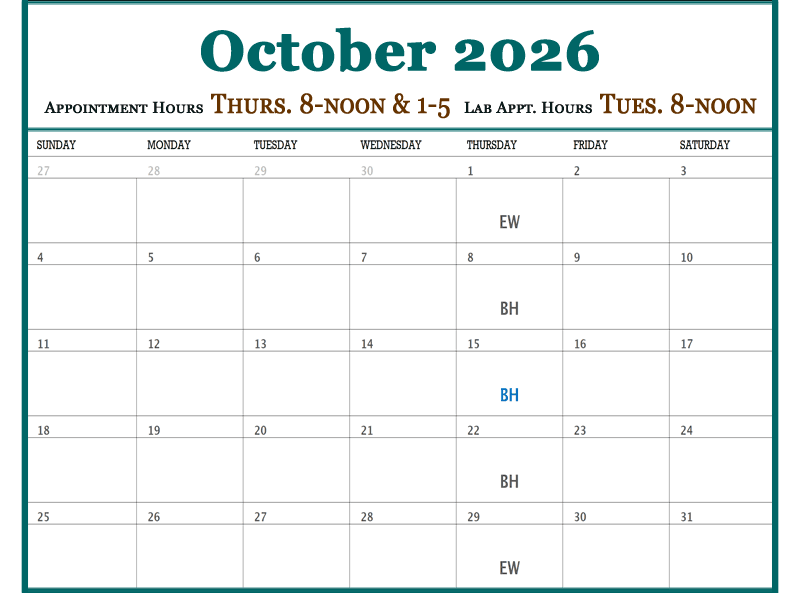 October - Plateau Valley Medical Clinic Doctor Schedules in Mesa Colorado