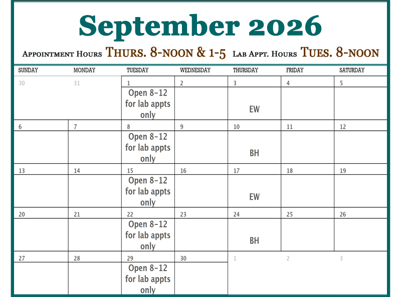September - Plateau Valley Medical Clinic Doctor Schedules in Mesa Colorado
